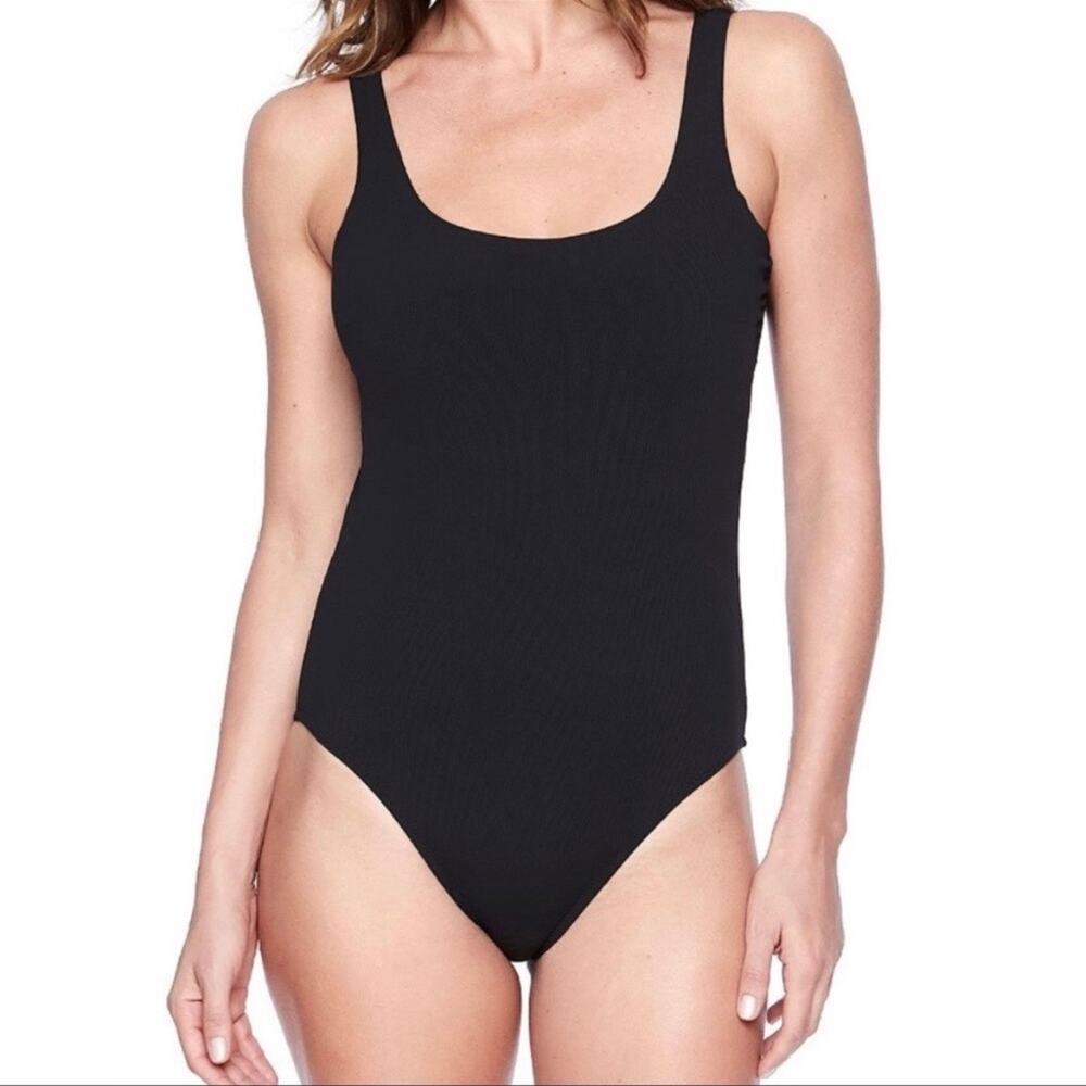 Athleta Ribbed Black Scoop One Piece Swimsuit Bathing Suit Size XXS